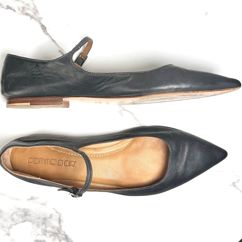 Pomme D'Or Dark Gray Leather Pointed Toe Mary Jane Ballet Flats EU 41 US 10.5